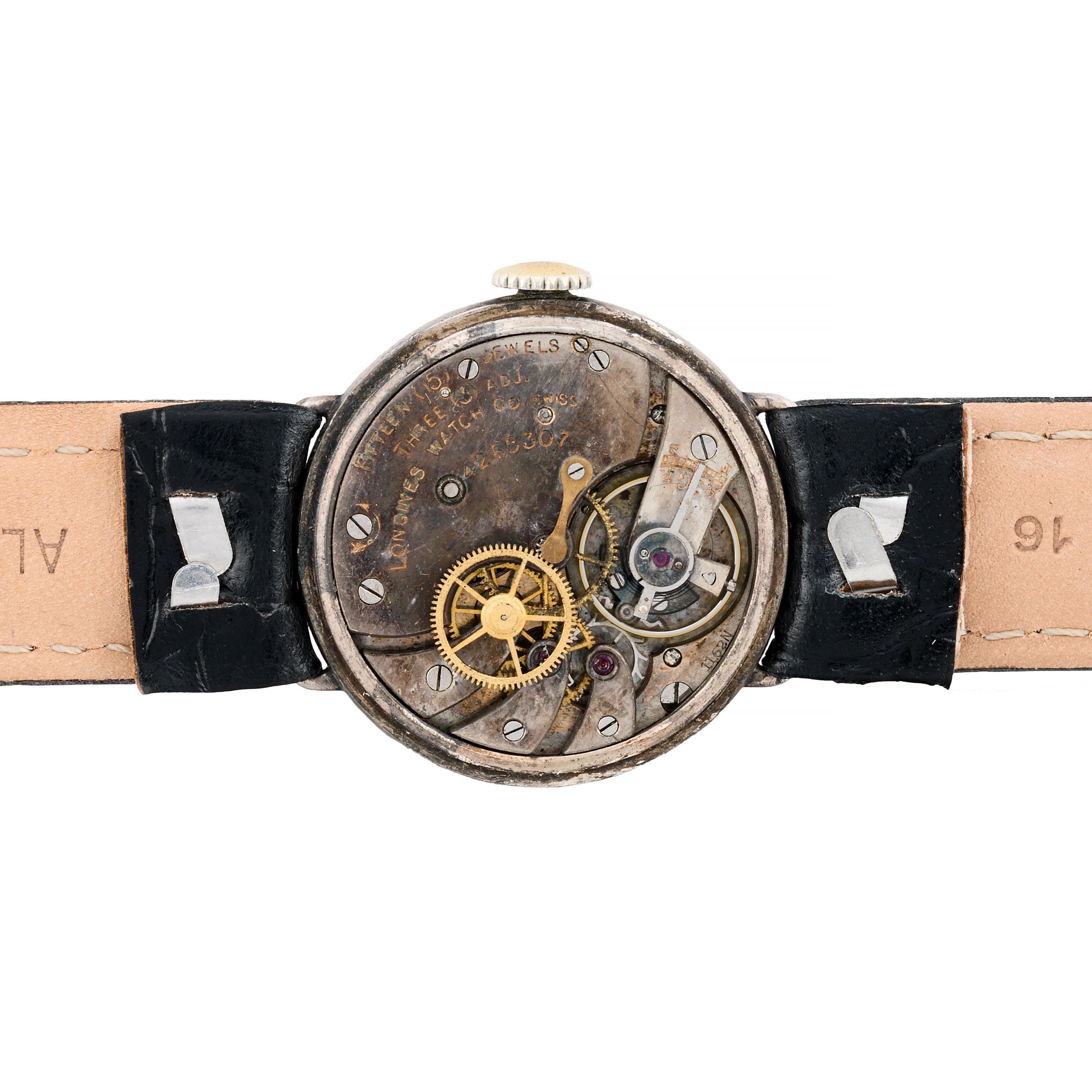 Longines Antique Sweep Seconds Doctors Watch in Sterling Silver C.1925 For Sale 3