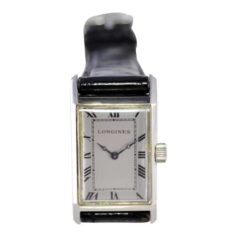 Longines Art Deco Tank Watch with Unique Hand Constructed Steel Case from 1928 For Sale 6