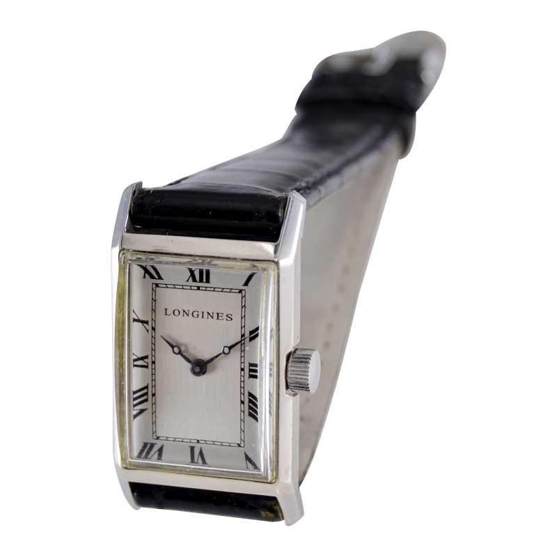 Longines Art Deco Tank Watch with Unique Hand Constructed Steel Case from 1928 For Sale 4