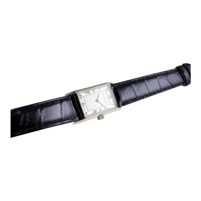 Longines Art Deco Tank Watch with Unique Hand Constructed Steel Case from 1928 For Sale 8