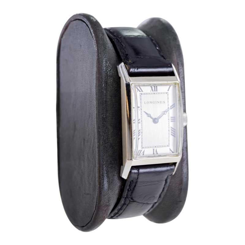 Longines Art Deco Tank Watch with Unique Hand Constructed Steel Case from 1928 In Excellent Condition For Sale In Long Beach, CA