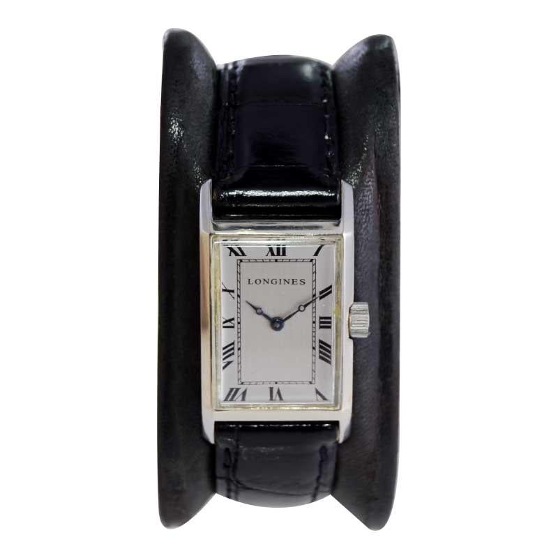 Longines Art Deco Tank Watch with Unique Hand Constructed Steel Case from 1928 In Excellent Condition For Sale In Long Beach, CA
