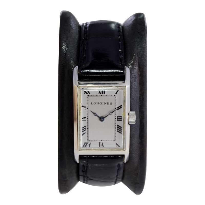 Longines Art Deco Tank Watch with Unique Hand Constructed Steel Case from 1928 For Sale 2
