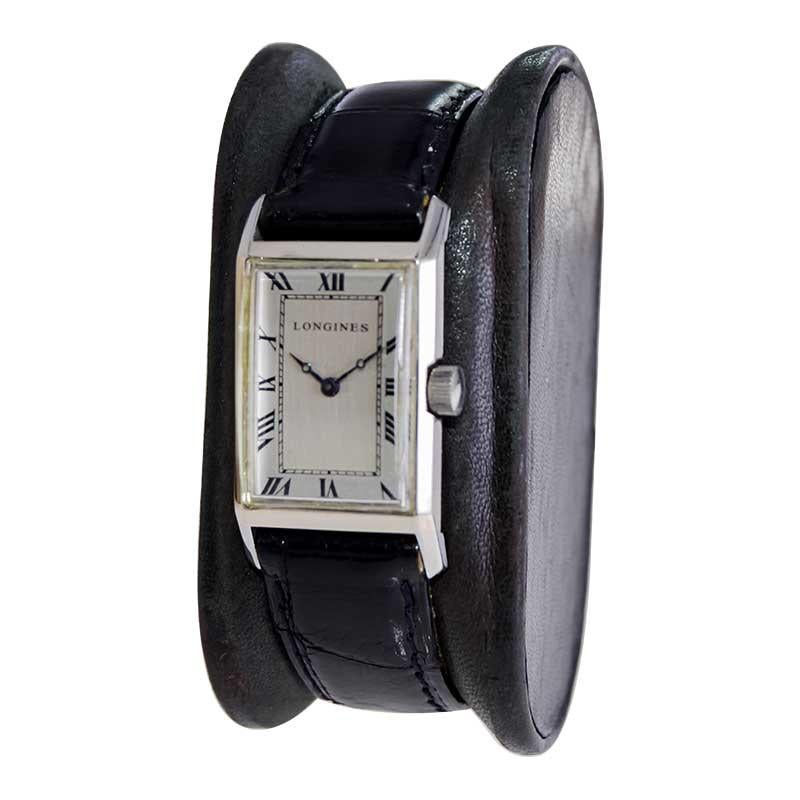 Women's or Men's Longines Art Deco Tank Watch with Unique Hand Constructed Steel Case from 1928 For Sale