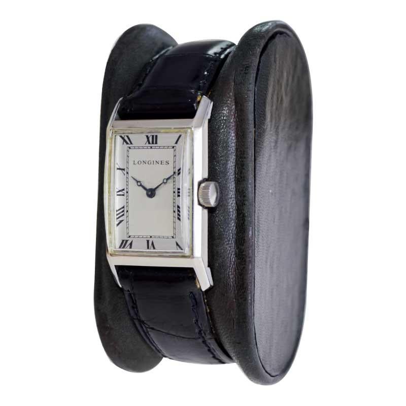 Longines Art Deco Tank Watch with Unique Hand Constructed Steel Case from 1928 For Sale 1