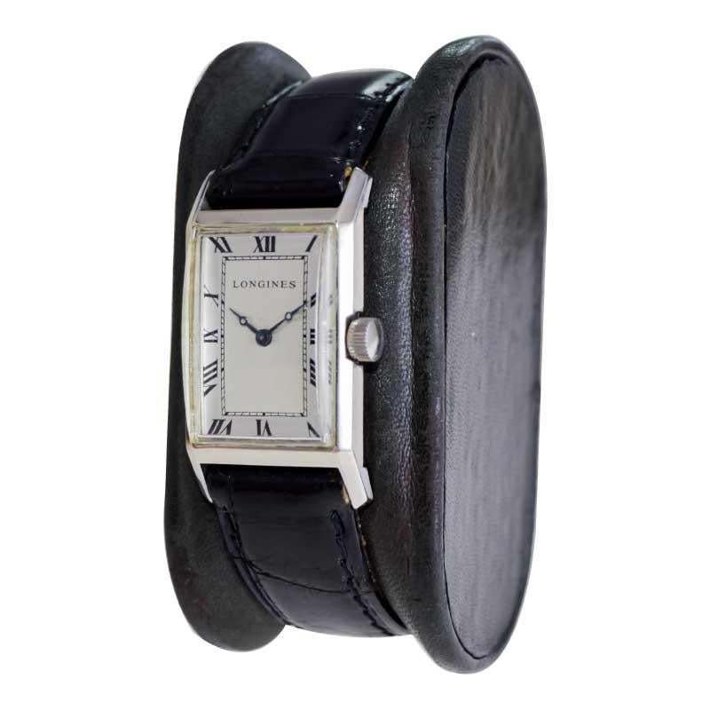 Longines Art Deco Tank Watch with Unique Hand Constructed Steel Case from 1928 For Sale 4