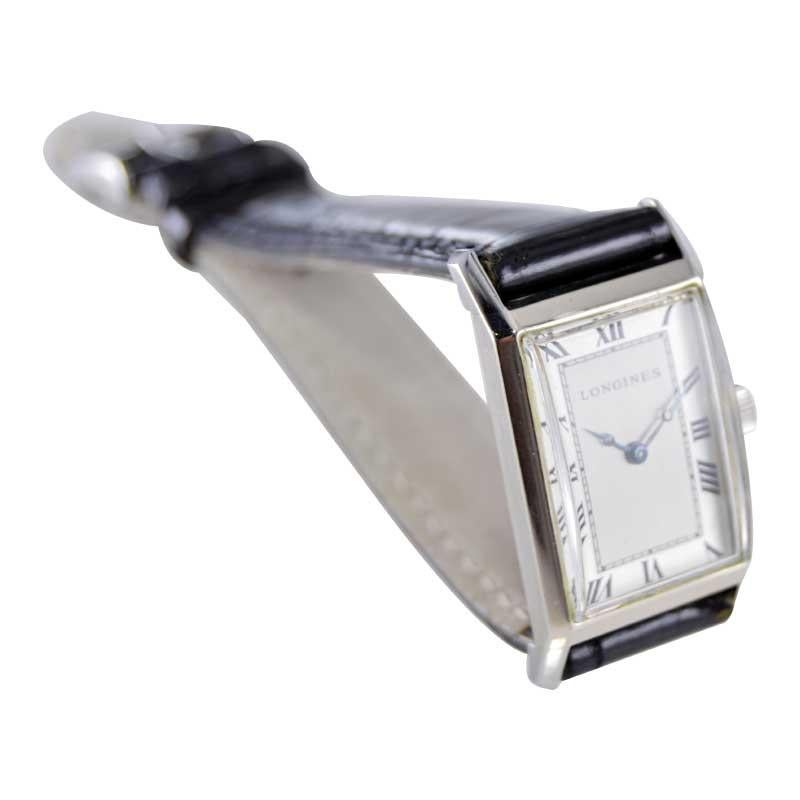 Longines Art Deco Tank Watch with Unique Hand Constructed Steel Case from 1928 For Sale 2