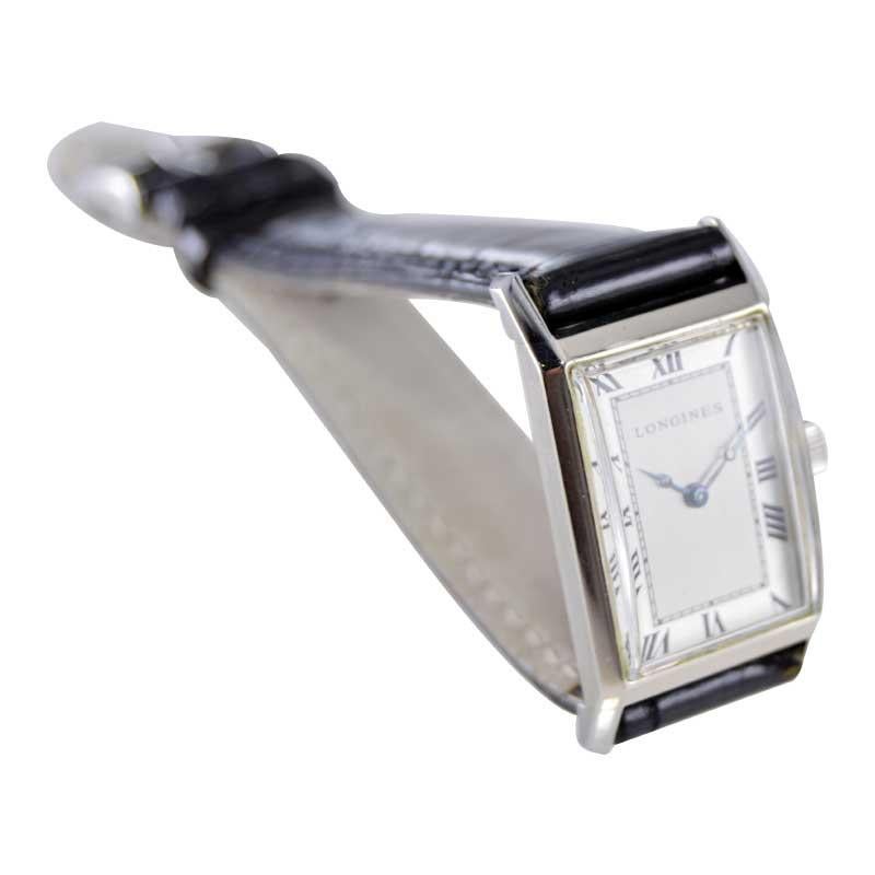 Longines Art Deco Tank Watch with Unique Hand Constructed Steel Case from 1928 For Sale 5