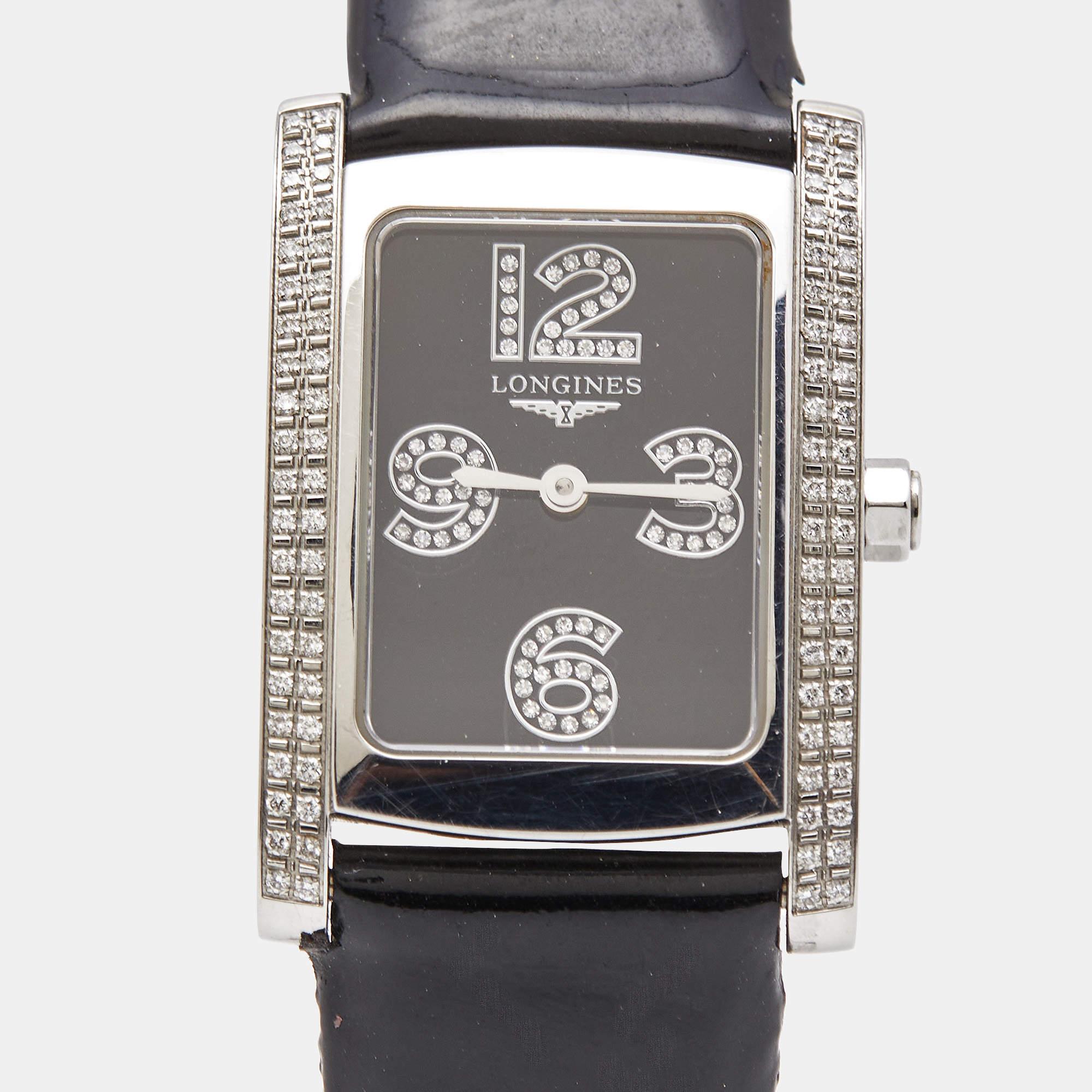 Longines Black Stainless Steel Diamond Leather Dolce Vita L5.502.0.51.2 Women's 5