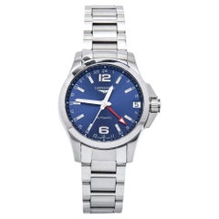 Longines Blue Stainless Steel Conquest GMT L3.687.4.99.6 Men's Wristwatch 41 mm