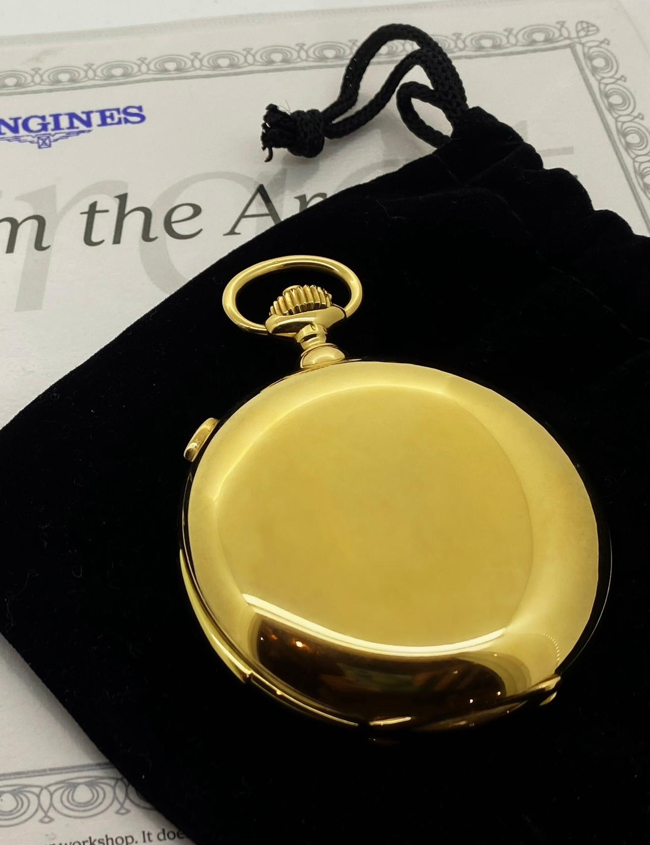 Longines Chronograph Minute Repeater 18K Gold Pocket Watch, Extract from Archive For Sale 1