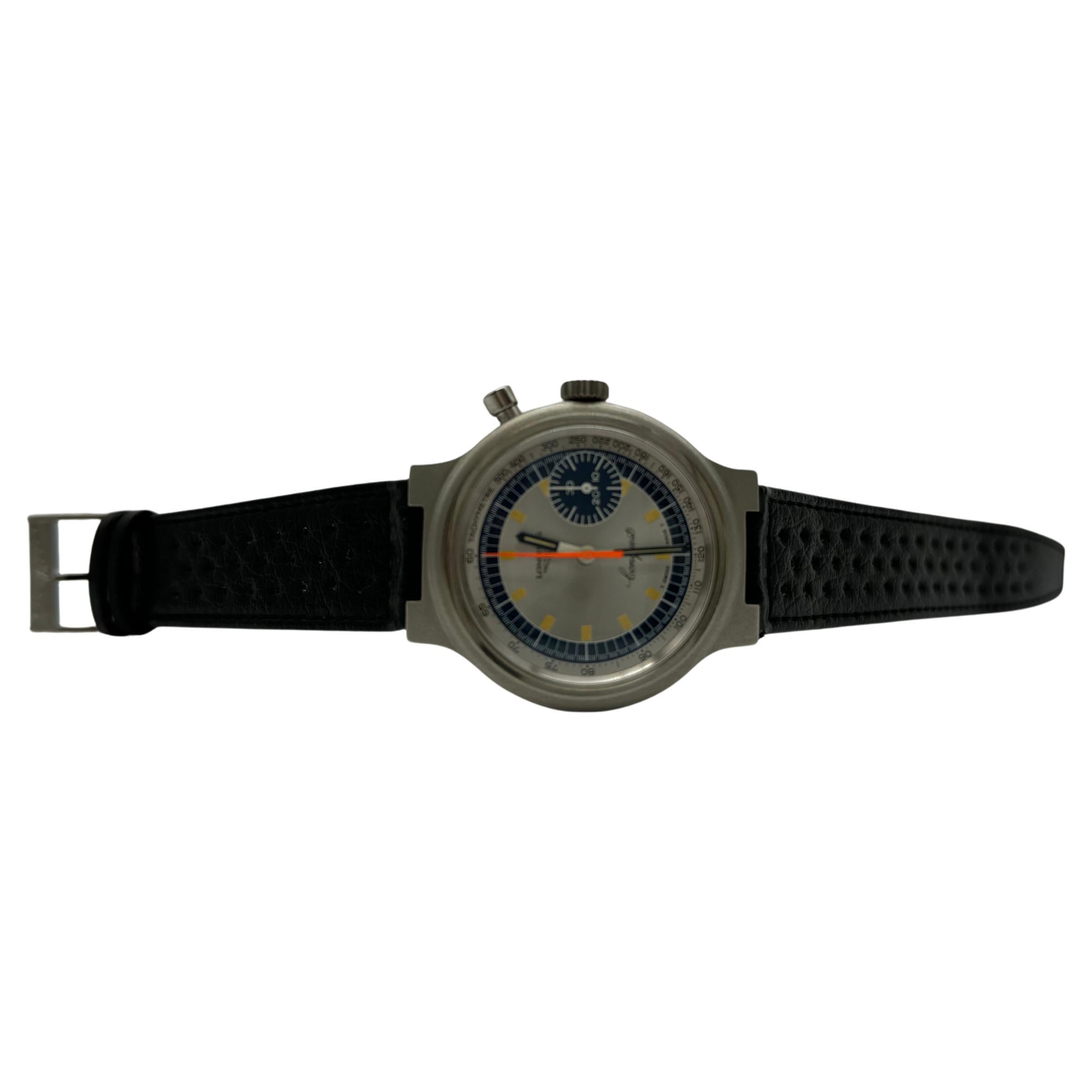 Brand: LONGINES

Case: 36.5 mm stainless steel, screw-down case back

Movement: Original caliber 236, manual wind (prototype)

Crystal: Plexiglass

Crown: Original

Pushers: Single pump pusher

Dial: Original

Hands: Original with tritium lume

Box