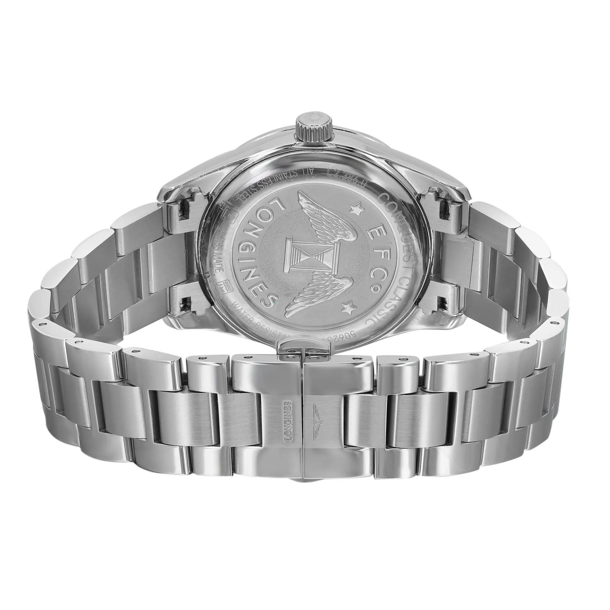 Longines Conquest 34mm Steel MOP Diamond Dial Quartz Ladies Watch L2.386.0.87.6 For Sale 1