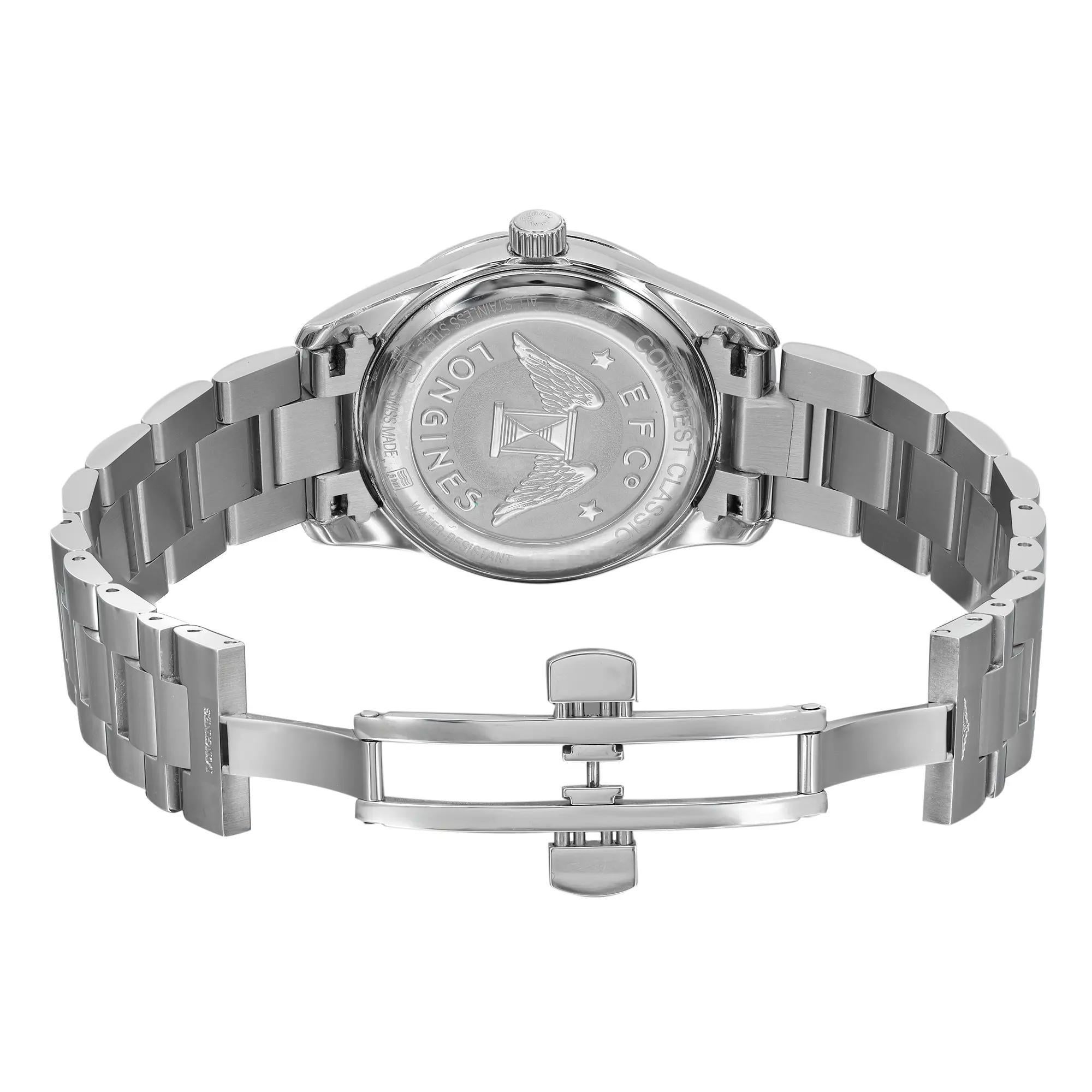 Longines Conquest 34mm Steel MOP Diamond Dial Quartz Ladies Watch L2.386.0.87.6 For Sale 2