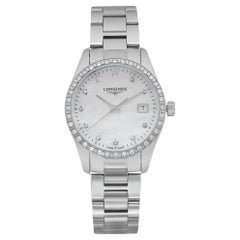 Longines Conquest 34mm Stahl MOP Diamant Zifferblatt Quarz Damenuhr L2.386.0.87.6