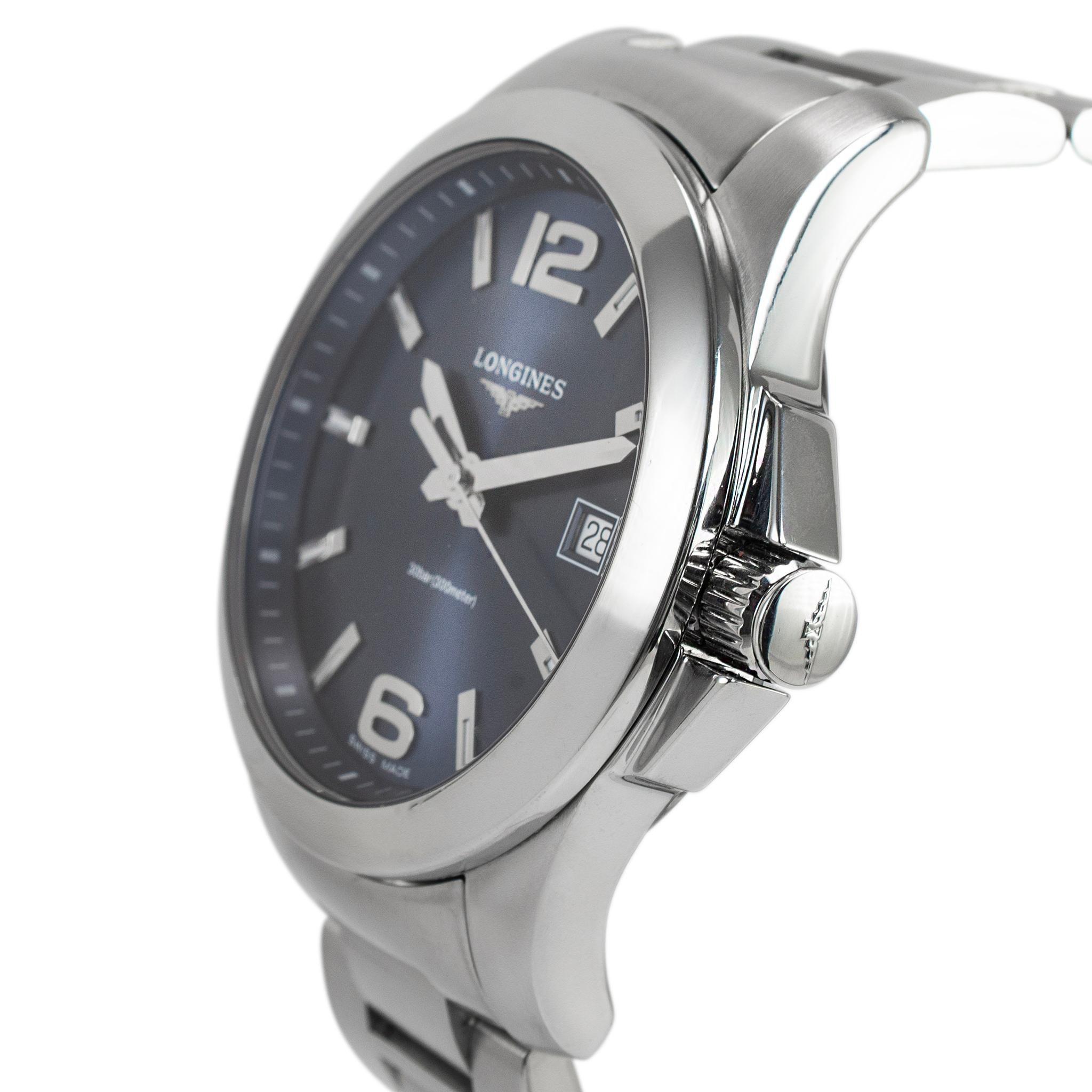 Reloj Longines Conquest 41MM L3.759.4 Esfera azul 300M Cuarzo Acero inoxidable en Excelente estado para la venta en Houston, TX