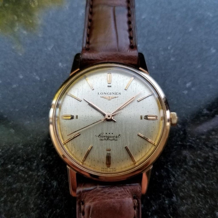 Longines Conquest Automatic 18k Rose Gold 1960s Mens Watch on Croc