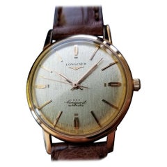 Longines Conquest Automatic 18k Rose Gold 1960s Mens Watch on Croc Vintage LV394