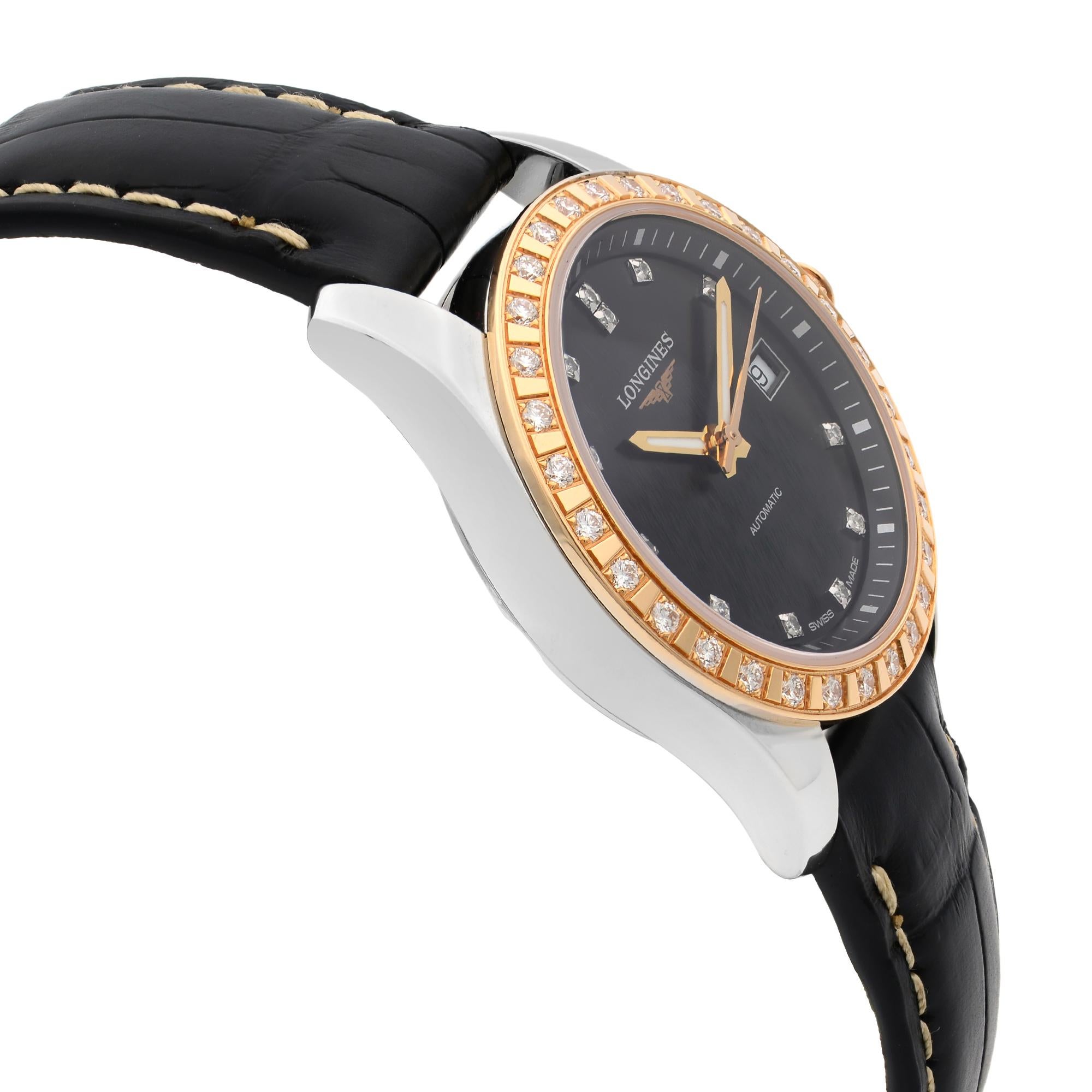 Women's Longines Conquest Classic 18K Gold Diamond Black Dial Ladies Watch L2.285.5.57.3