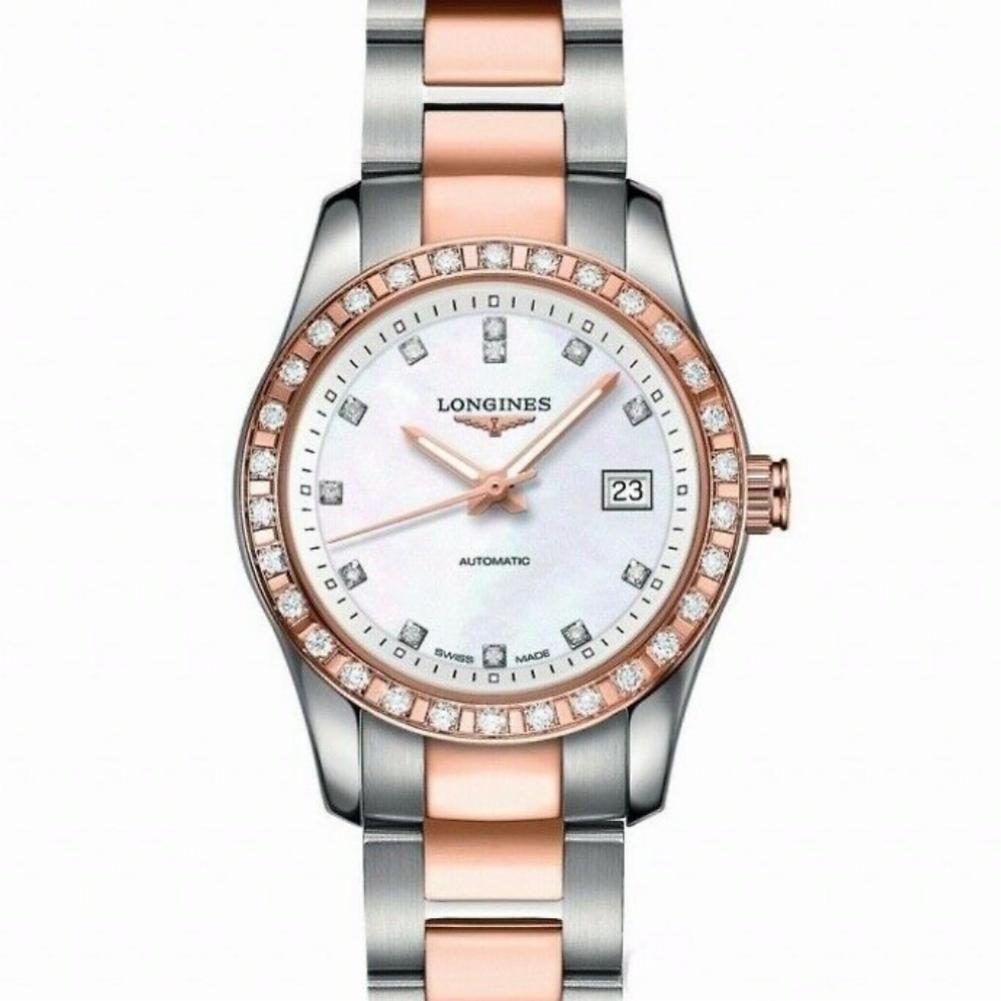 Longines Conquest Reference #: L2.285.5.88.7. Womens Automatic Self Wind Watch Stainless Steel Mother of Pearl 30 MM. Verified and Certified by WatchFacts. 1 year warranty offered by WatchFacts.
