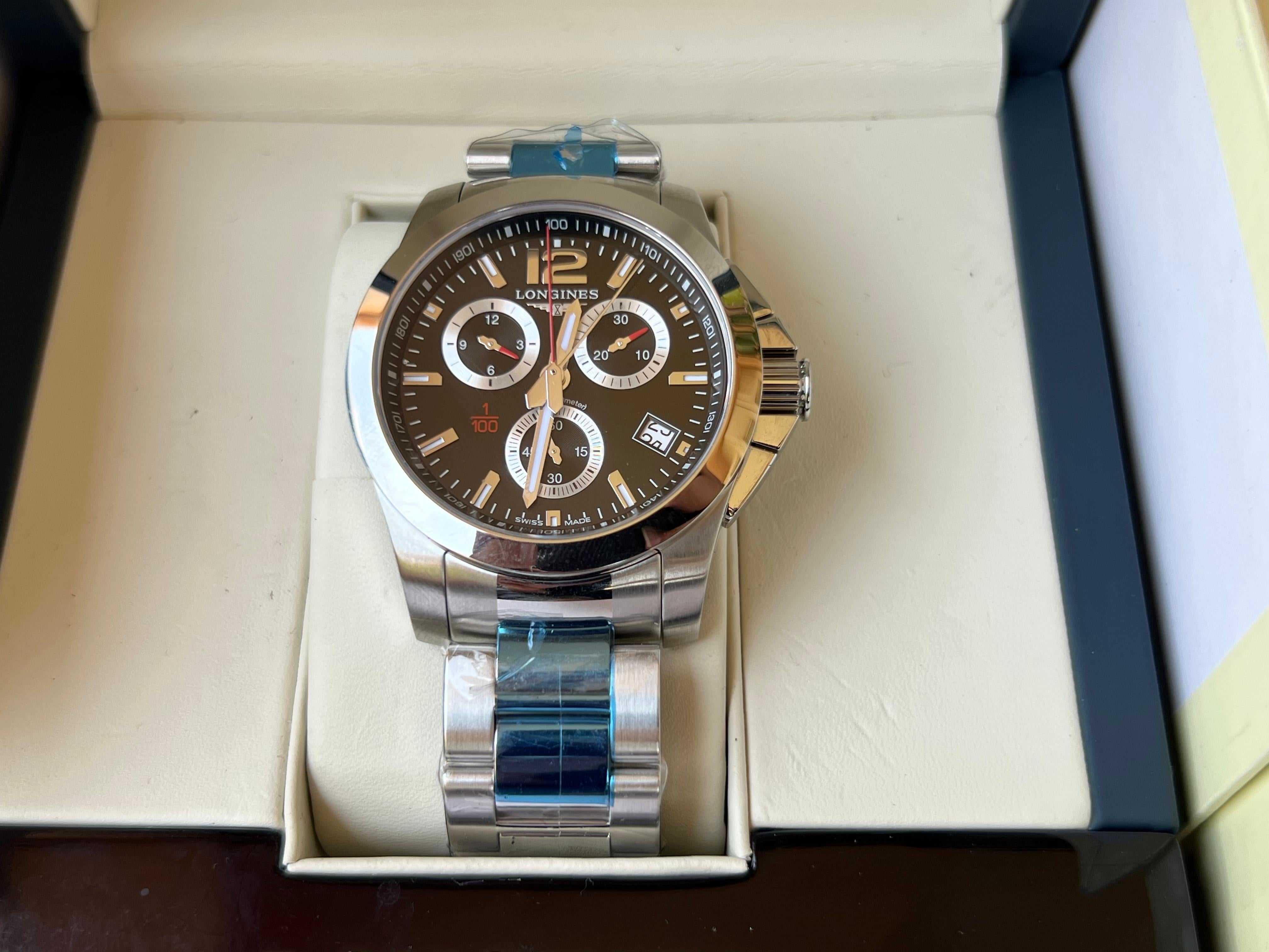 Longines Conquest L3.700.4 Chronograph Datum Divers Uhr sale Full Set 11