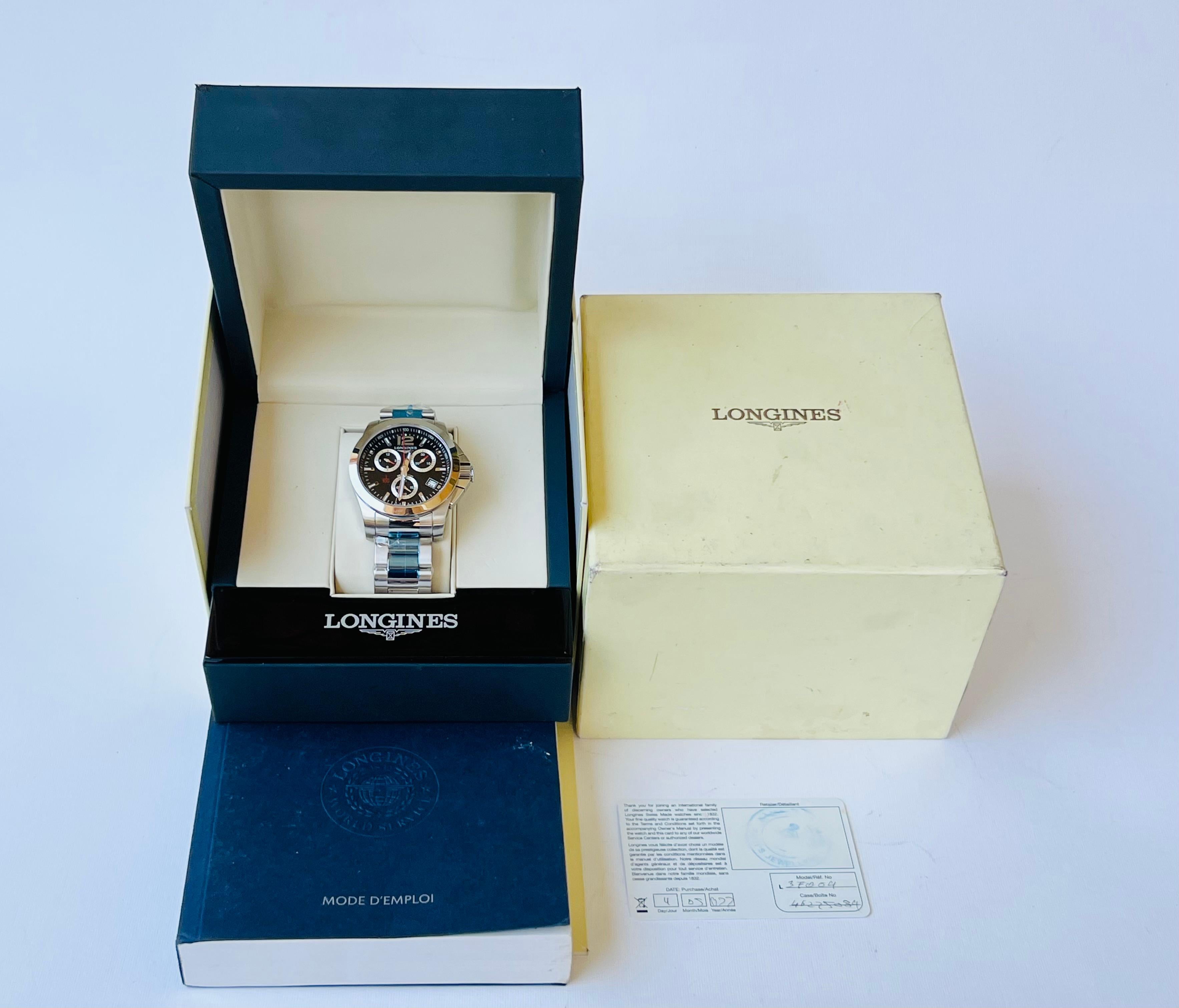 Longines Conquest L3.700.4 Chronograph Datum Divers Uhr sale Full Set im Zustand „Hervorragend“ in Toronto, CA