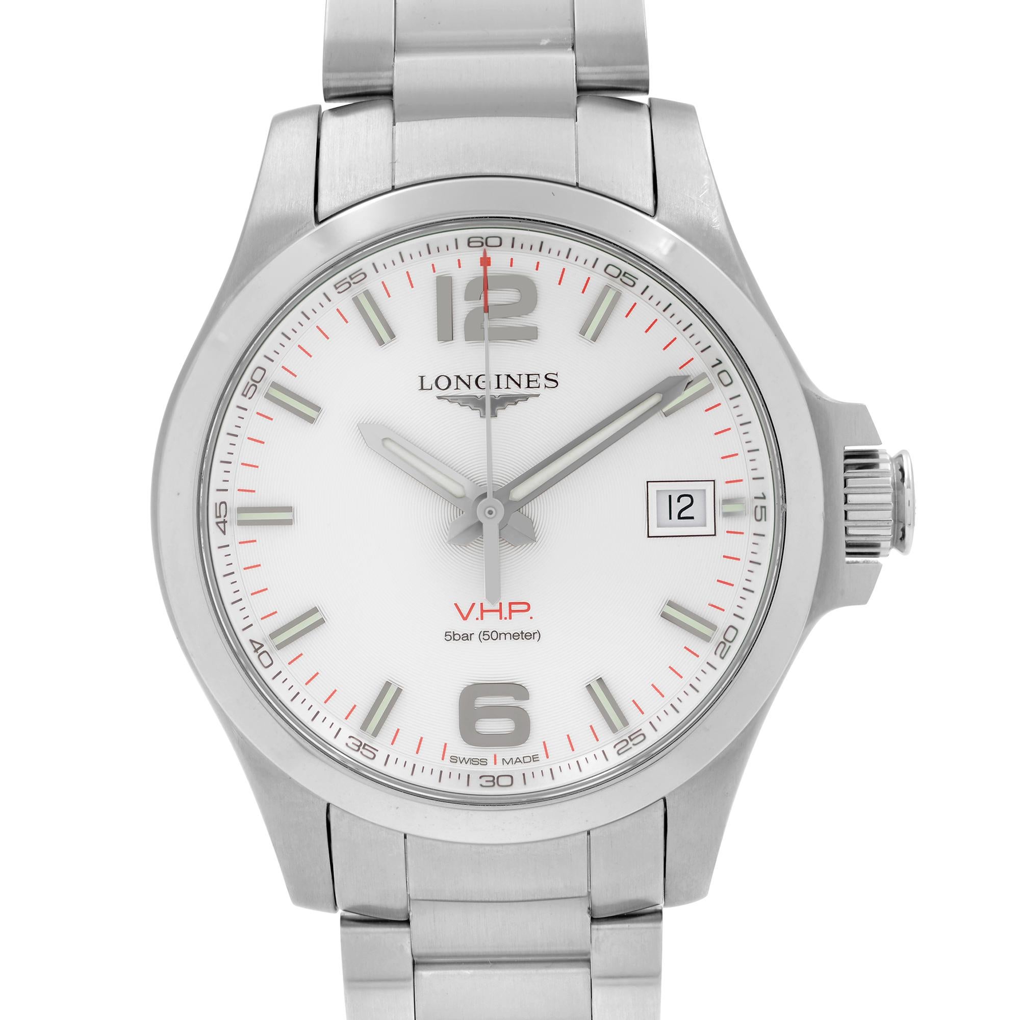 Display model. The original box is included. 

Brand: Longines  Department: Men  Model Number: L3.716.4.76.6  Country/Region of Manufacture: Switzerland  Model: Longines Conquest  Style: Casual  Band Color: Steel  Dial Color: White  Case Color: