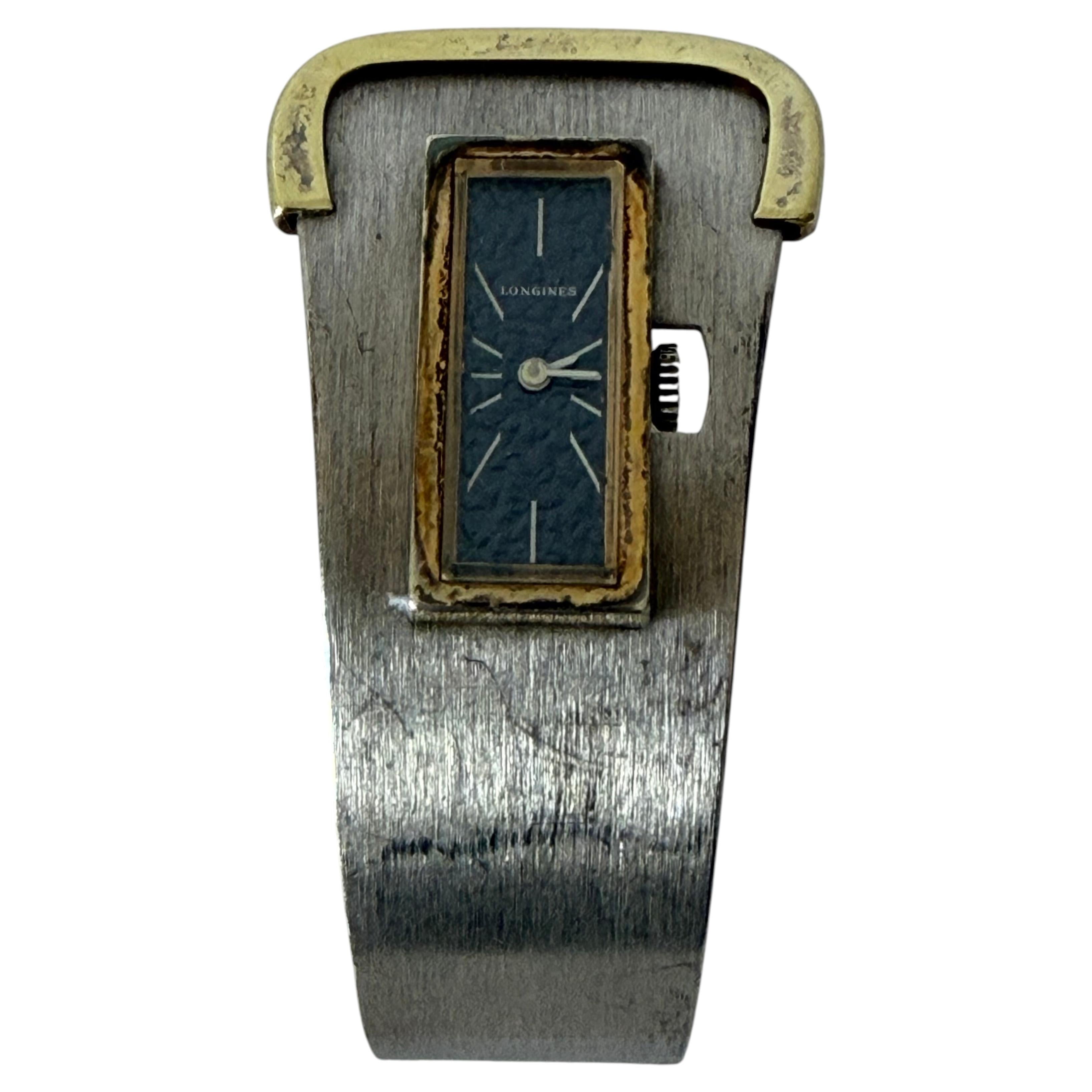 Bracelet de montre à manchette Longines en argent ca' 1970's en vente
