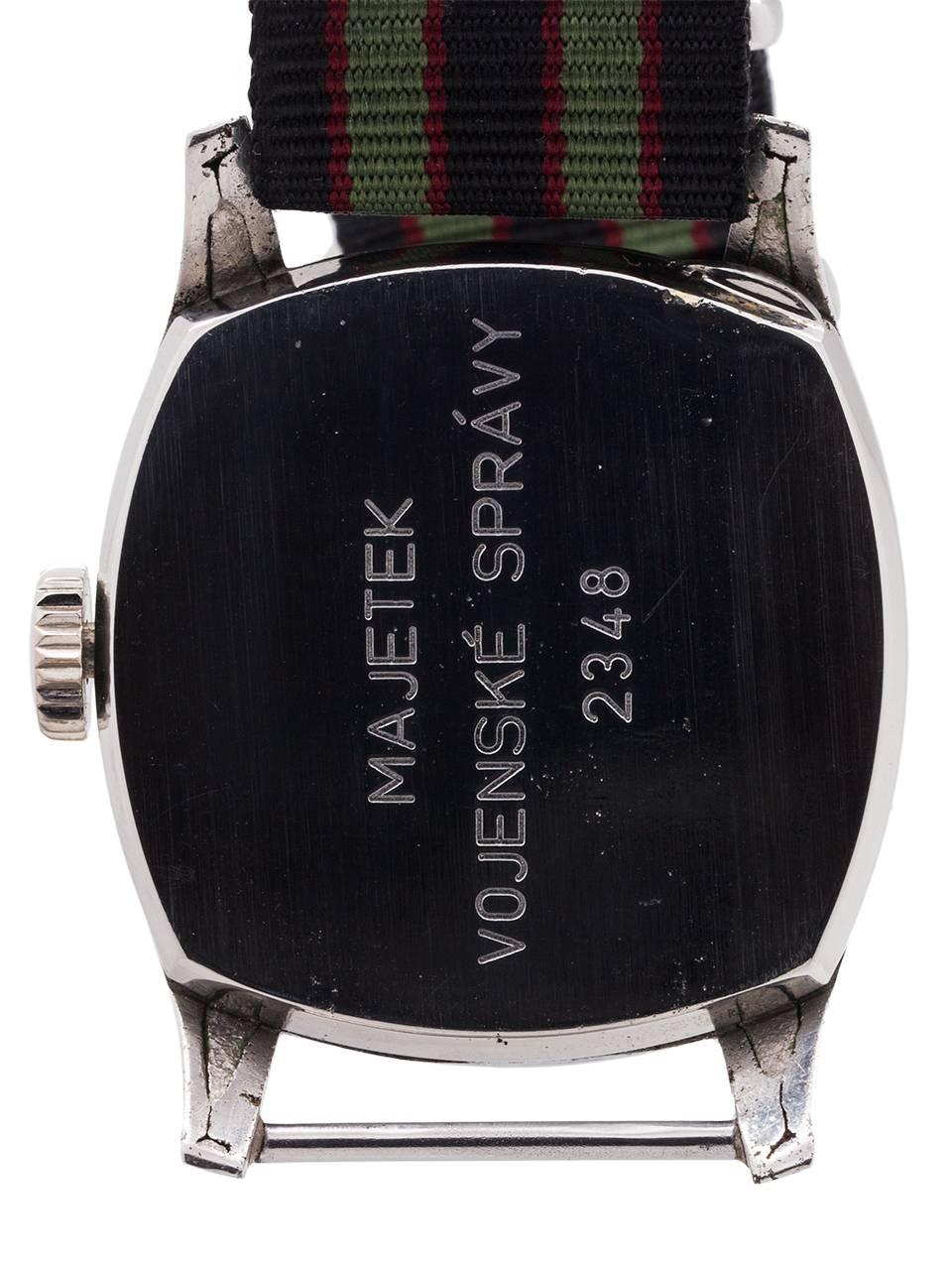 Men's Longines Stainless Steel Czech Military Manual Wind Wristwatch, circa 1940s