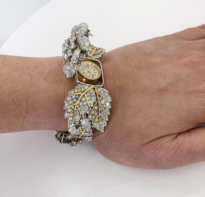 Round Cut Longines Diamond Garland Convertible Watch Bracelet For Sale