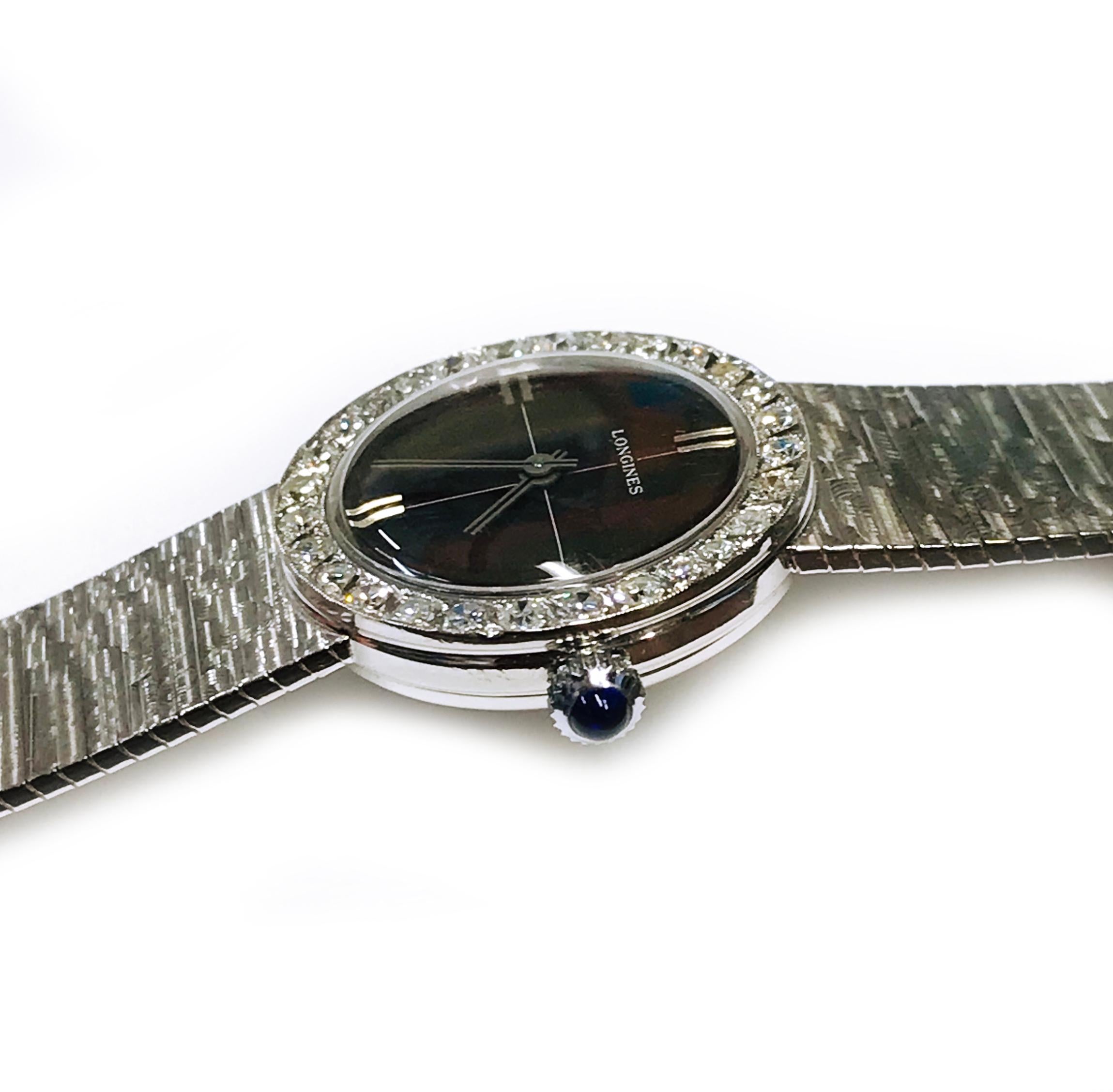 Longines Ladies White Gold Diamond Wristwatch, 1955 In Good Condition In Palm Desert, CA