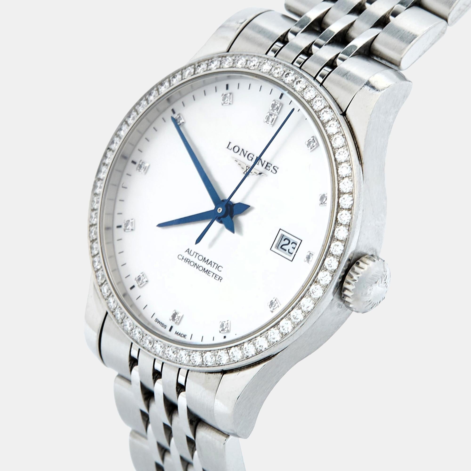 Longines Diamond Stainless Steel Record L23210876 Women's Wristwatch For Sale 1