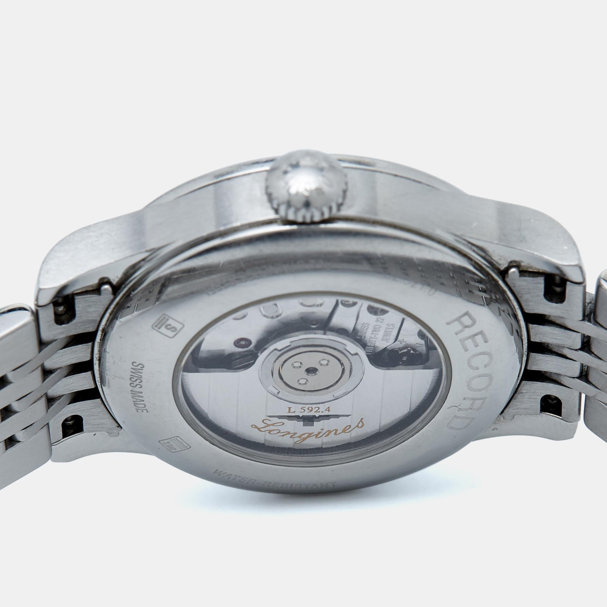 Longines Diamond Stainless Steel Record L23210876 Women's Wristwatch For Sale 2