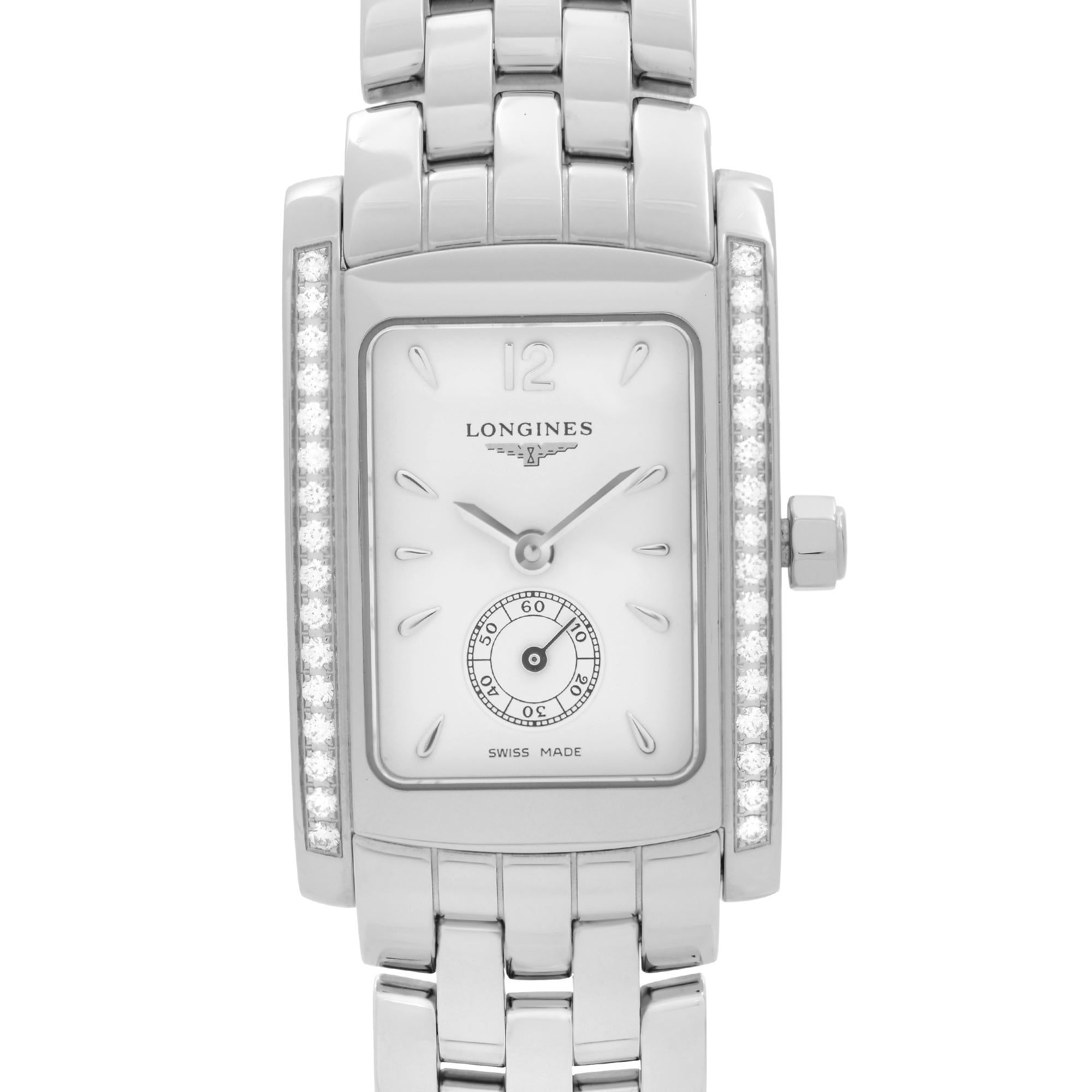 Store Display Model. Longines DolceVita Diamond Bezel White Dial Quartz Ladies Watch L5.155.0.16.6. Push-Button Double-Folding Clasp, Small Seconds Sub-dial at the 6 O'clock, Stainless Steel case. Embedded 32 Diamonds Set on the Bezel. Second