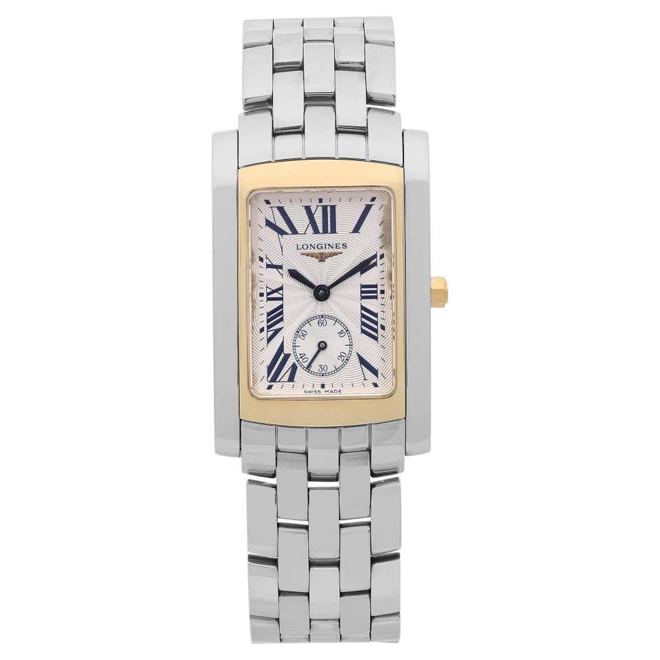 Longines Rectangle Gold Dial 18 Karat Yellow Gold Leather Quartz Ladies ...
