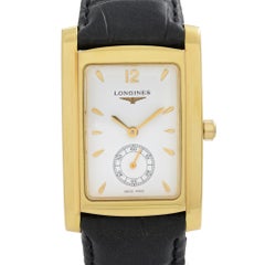 Longines DolceVita 18k Gold White Dial Leather Strap Quartz Mens Watch L56556160
