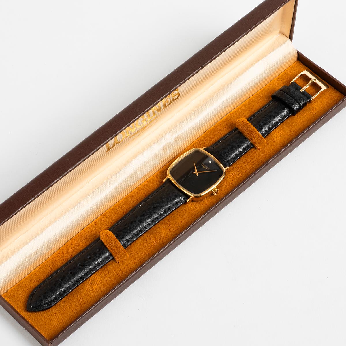 Longines Dress Watch, Manual Wind, Black Gloss Dial, Single Diamond. c 1980. 1