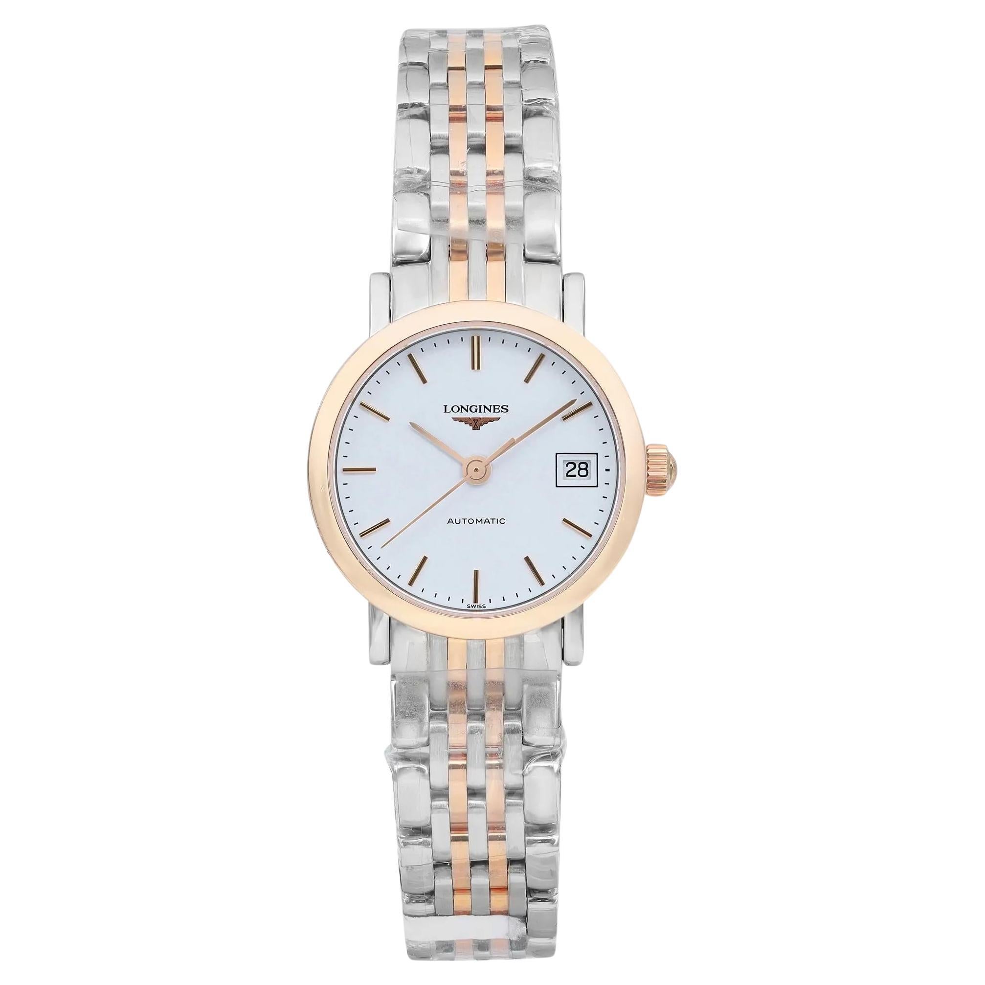 Longines Elegant 25.5mm Two-Tone White Dial Automatic Ladies Watch L4.309.5.12.7 For Sale