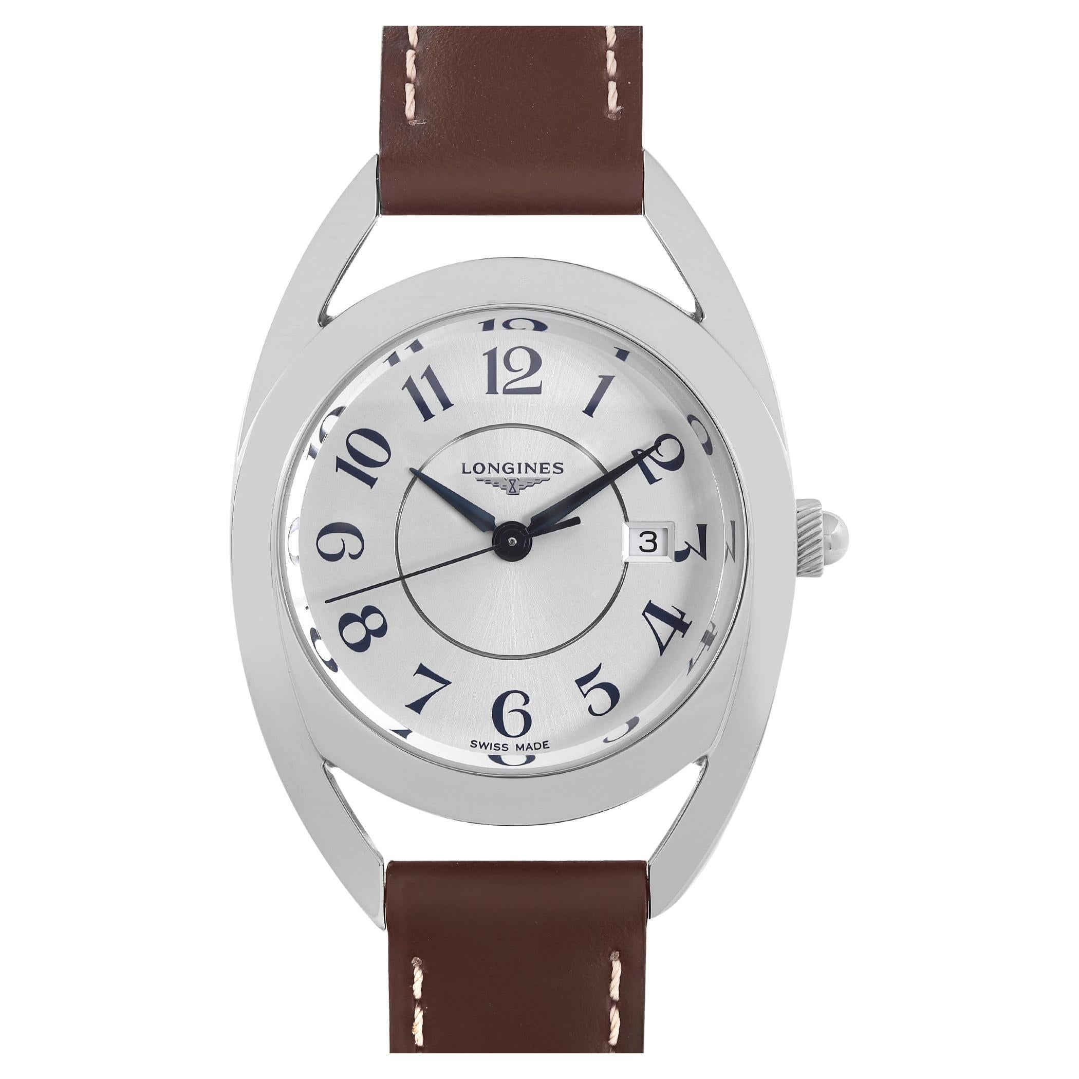 Longines Montre pour femme en acier équestre avec cadran en argent et quartz L6.137.4.73.2 en vente