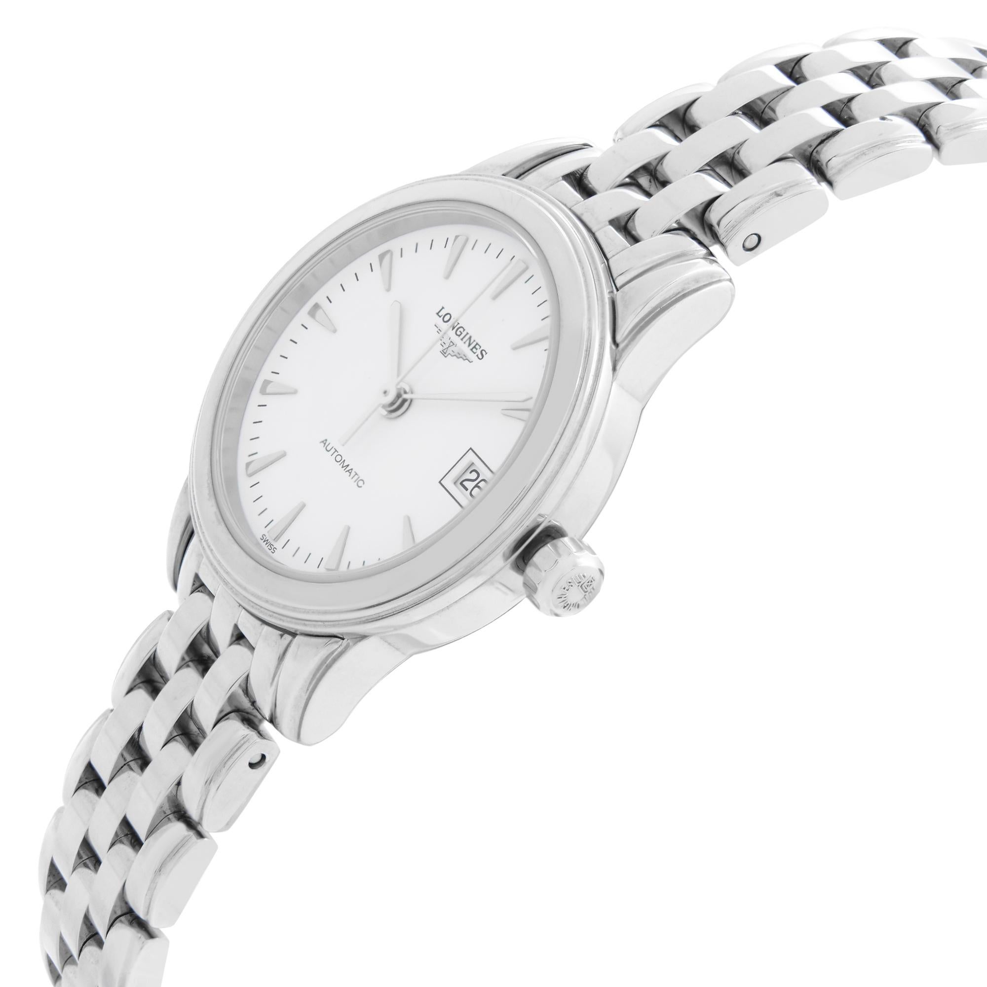 Longines Flagship Steel White Dial Ladies Automatic Watch L4.274.4.12.6 In New Condition In New York, NY