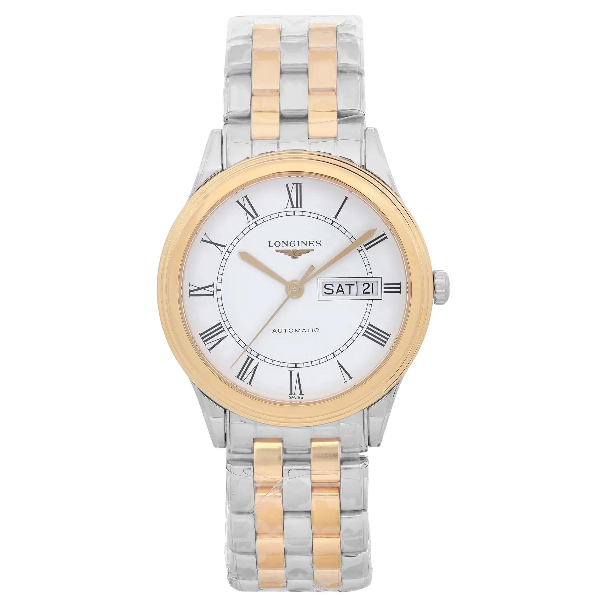 Longines Flagship 38.5mm Day-Date Steel White Dial Automatic Watch L4.899.3.21.7 For Sale
