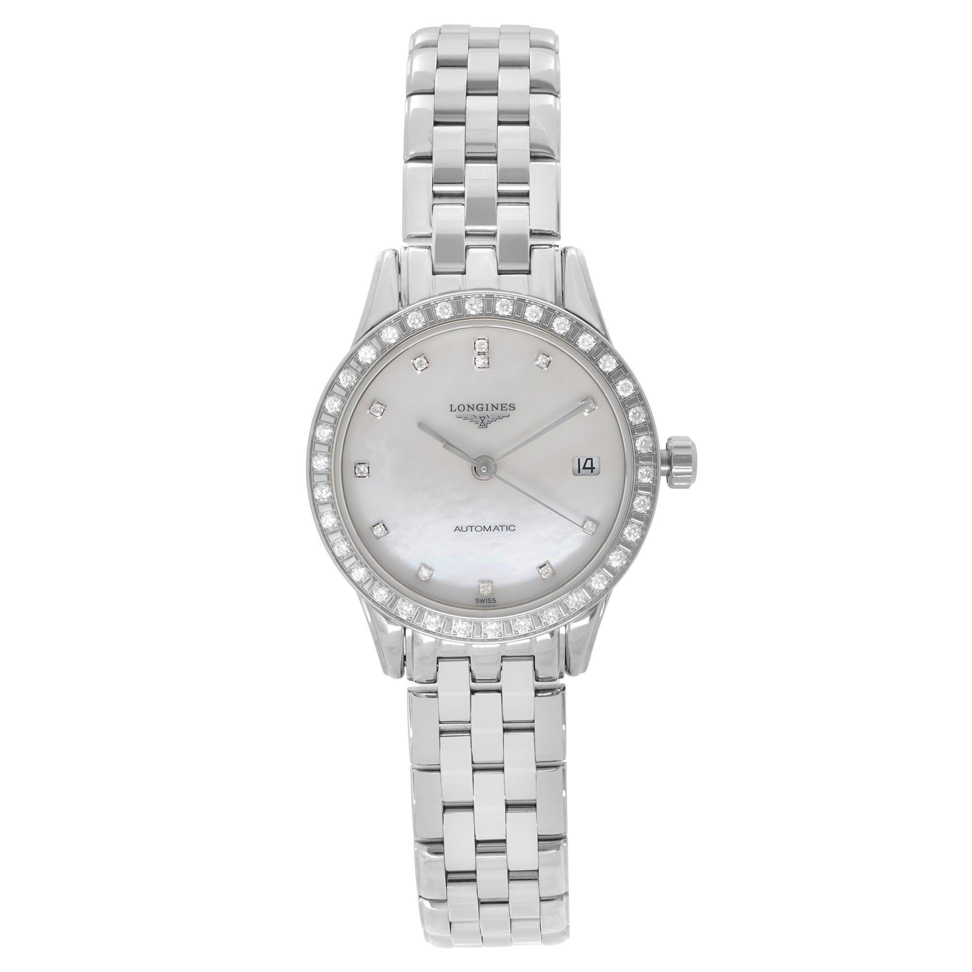 Longines Flagship Date Steel Diamond MOP Dial Automatic Ladies Watch L42740876