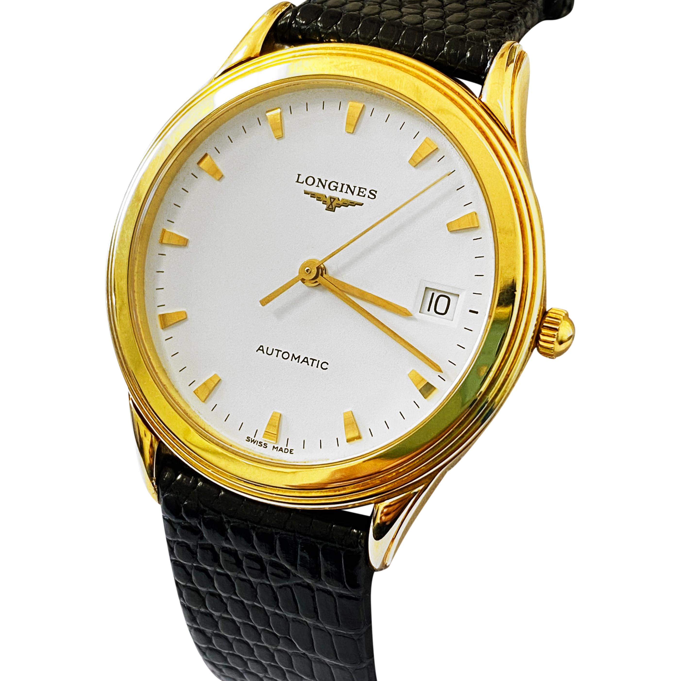 Brand: Longines
Model: Flagship
Bracelet material: Crocodile skin
Case material: 18k yellow gold
Movement: Automatic
Clasp: Buckle
Date


No box no papers