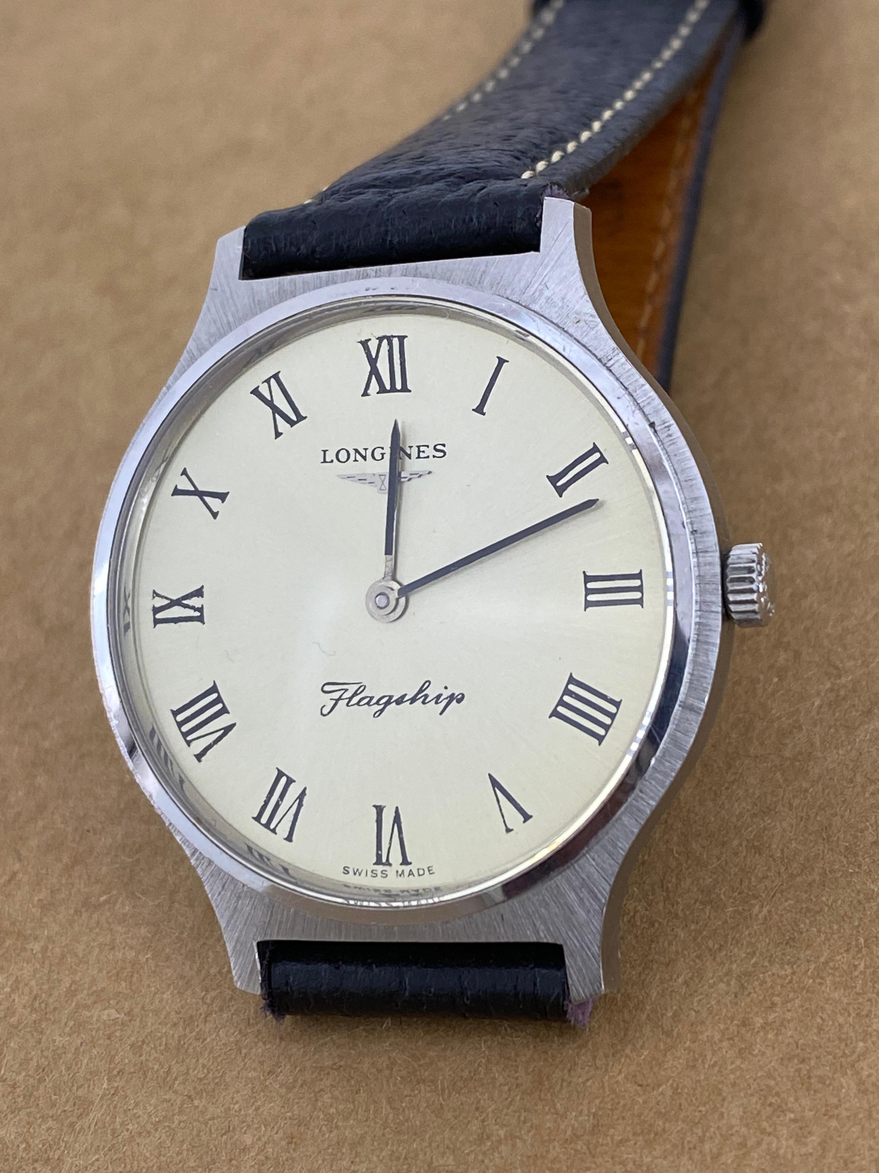 Longines Flagship S/Steel Vintage c1970's Swiss Manual 34mm Gents' Watch In Excellent Condition For Sale In MELBOURNE, AU