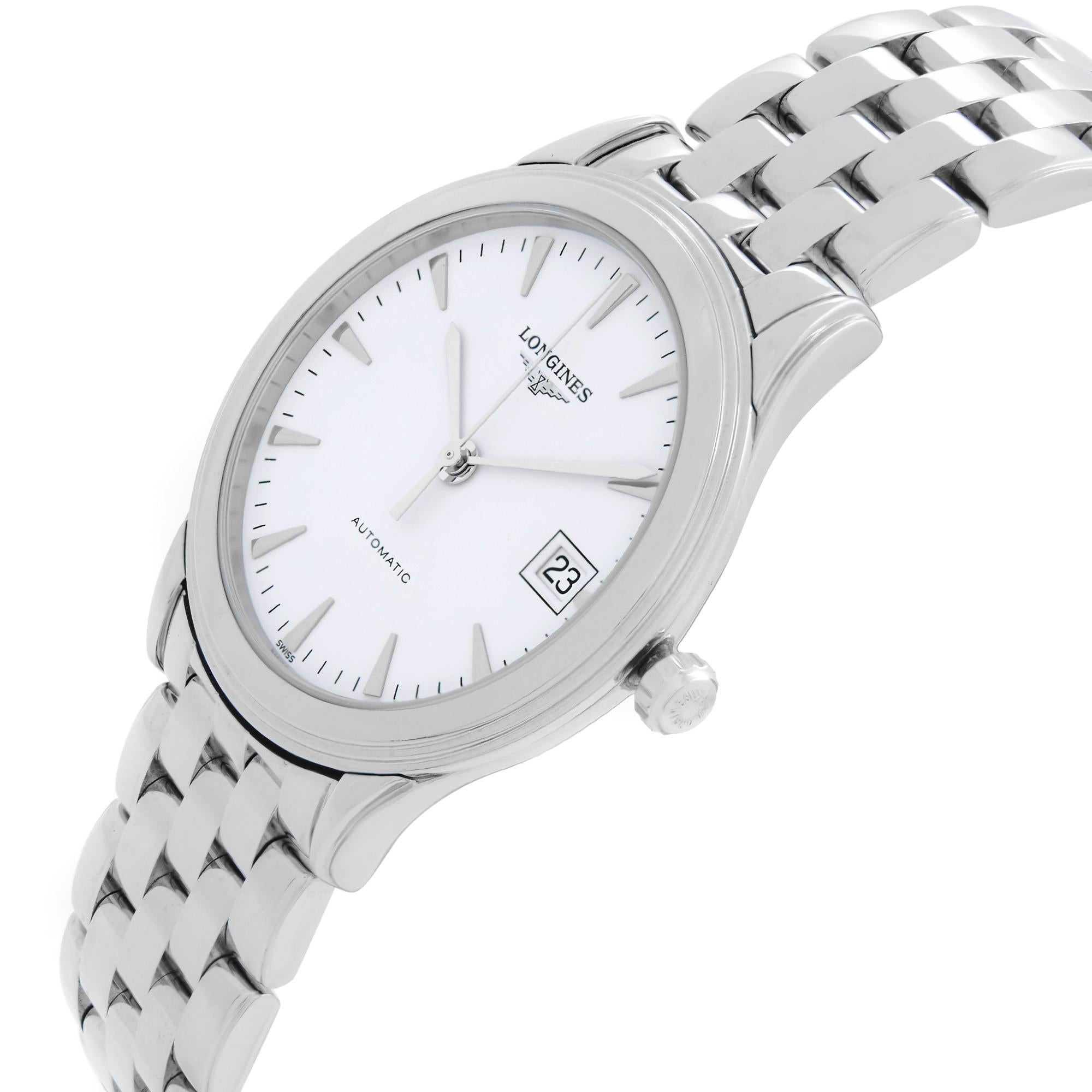 Longines Flagship Stainless Steel White Dial Automatic Mens Watch L4.774.4.12.6 In New Condition In New York, NY