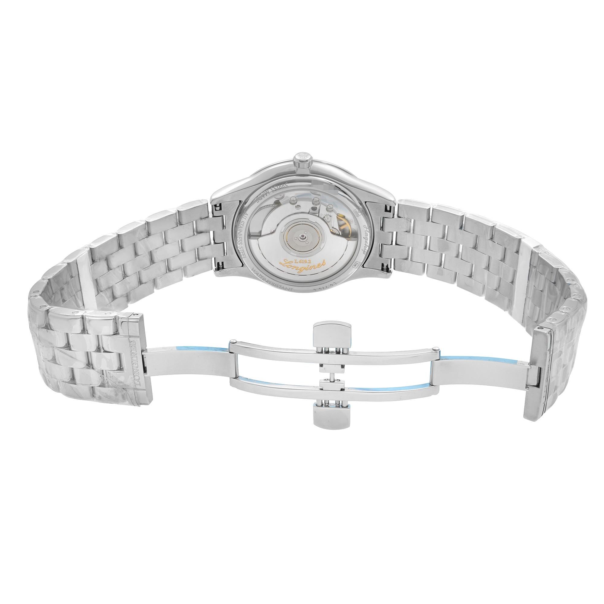 Longines Flagship Steel White Diamond Dial Automatic Mens Watch L4.774.4.27.6 In New Condition In New York, NY