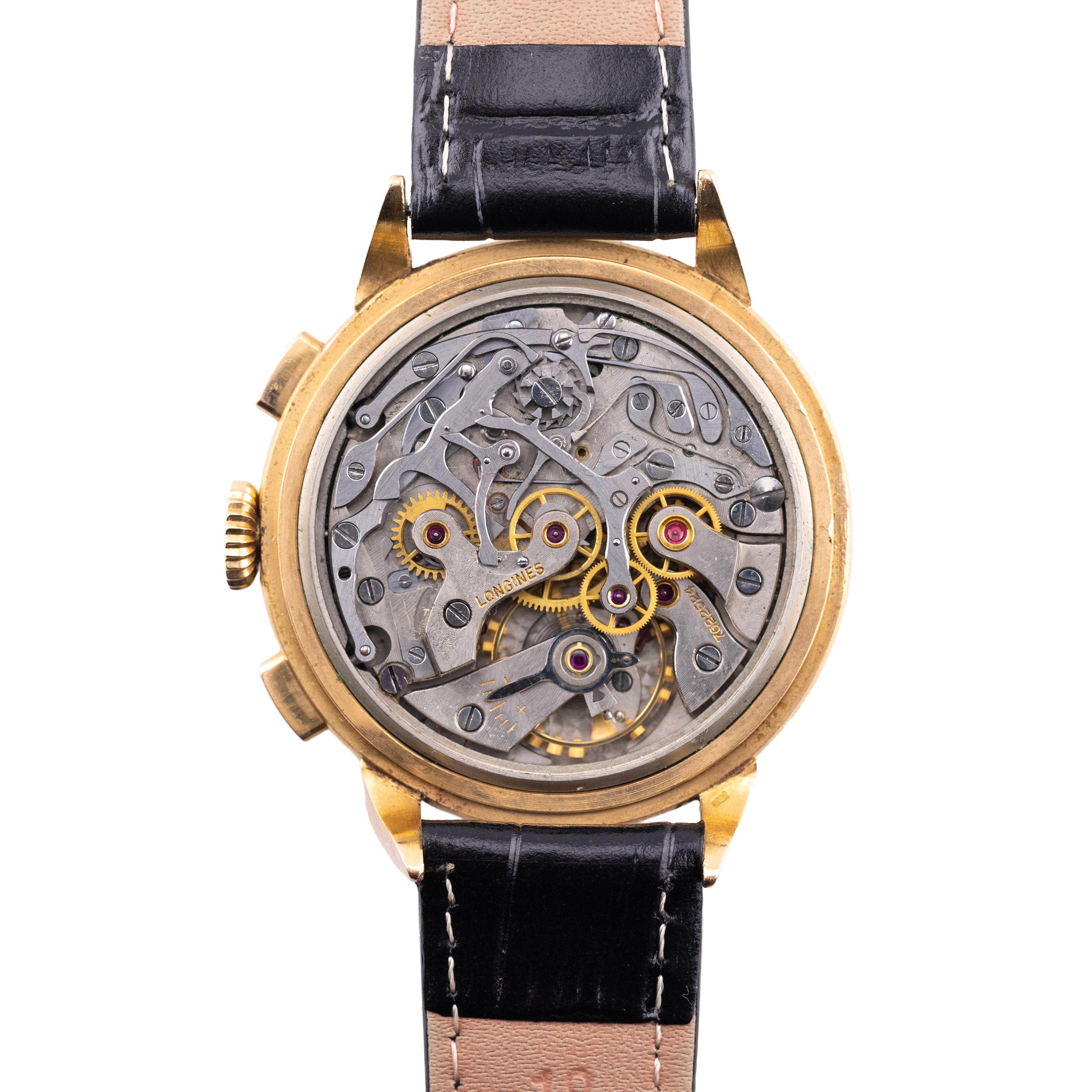 Longines Flyback Chronograph Cal 30CH 18 Karat Rose Gold Circa 1947 Oversize For Sale 2