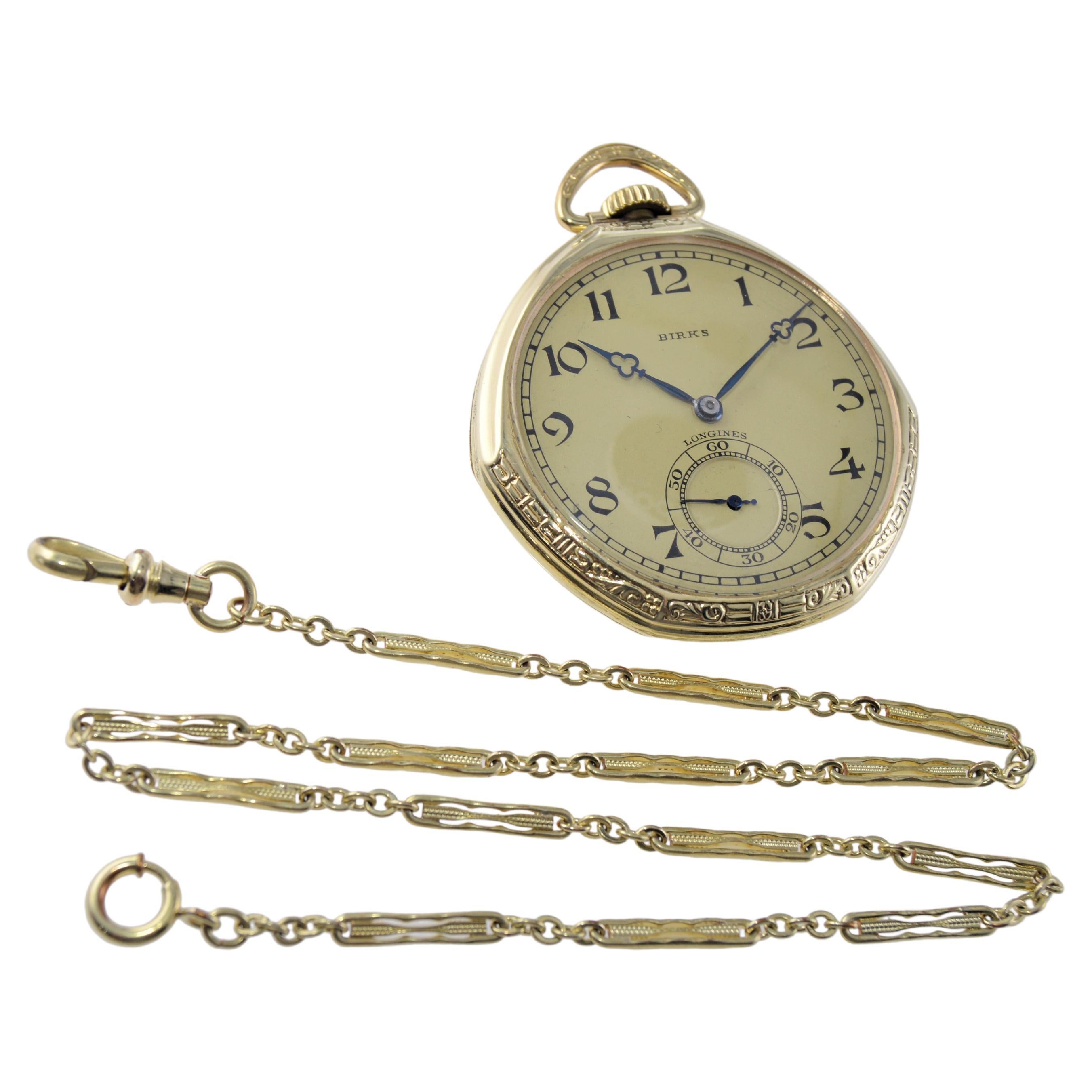 Longines for Birks Open Faced Pocket Watch with Original Dial, circa 1921 For Sale 7