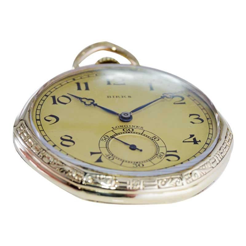 Women's or Men's Longines for Birks Open Faced Pocket Watch with Original Dial, circa 1921 For Sale