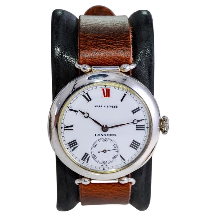 Longines for Mappin & Webb Silver Campaign Style with Original Enamel Dial, 1910 For Sale